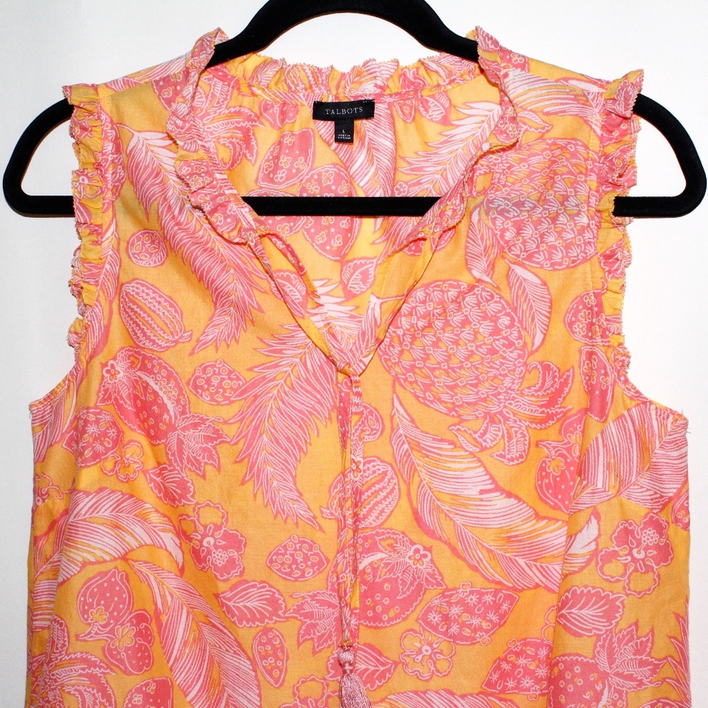 Talbots Island Pineapple Ruffle Trim Shell - Picture 4 of 16